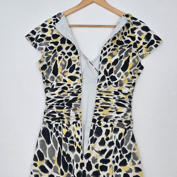 Kay Unger Womens 4 Silk Abstract Animal Print Yellow Gray Black Faux Wrap Dress - Picture 10 of 16